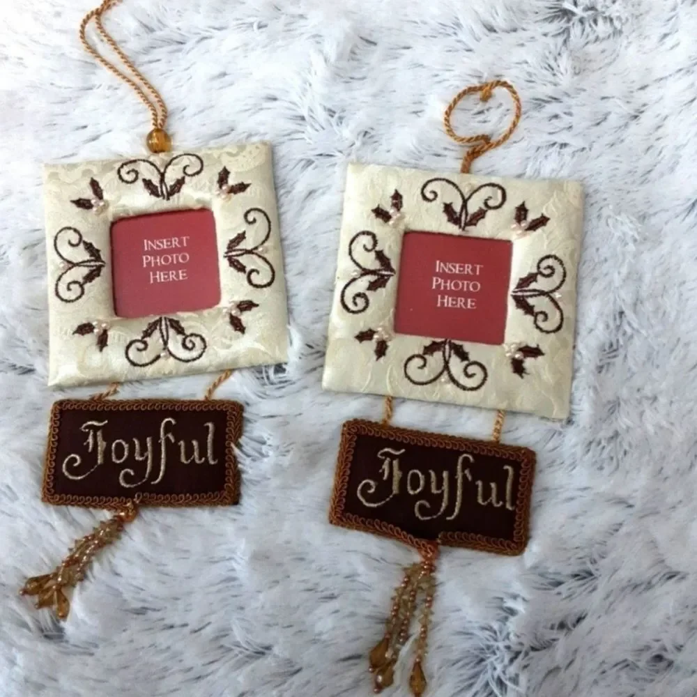 Tree Ornaments Set of Two Embroidered Brocade‎ Picture Frames 3